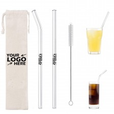 3 in 1 Glass Drinking Straws Set with Cleaning Brush